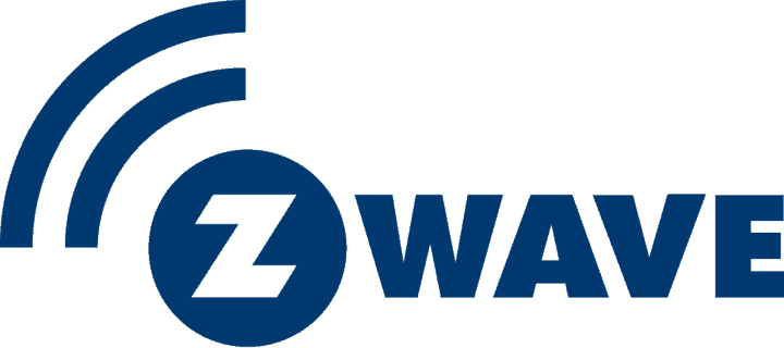Z-Wave logo featuring curved lines and a circular emblem in blue.