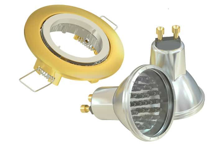Three types of LED light fixtures showing various designs and finishes.