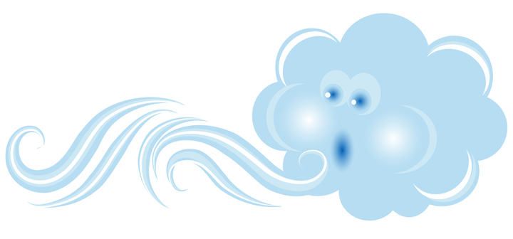 A light blue cloud with wavy lines representing wind movement.