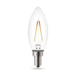 A clear LED decorative light bulb with a silver base and visible filaments.
