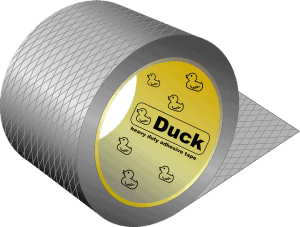 A roll of heavy-duty adhesive tape featuring a distinctive yellow label.
