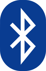 Symbol representing Bluetooth technology on a blue background.