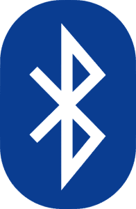 A blue Bluetooth symbol centered in an oval shape.
