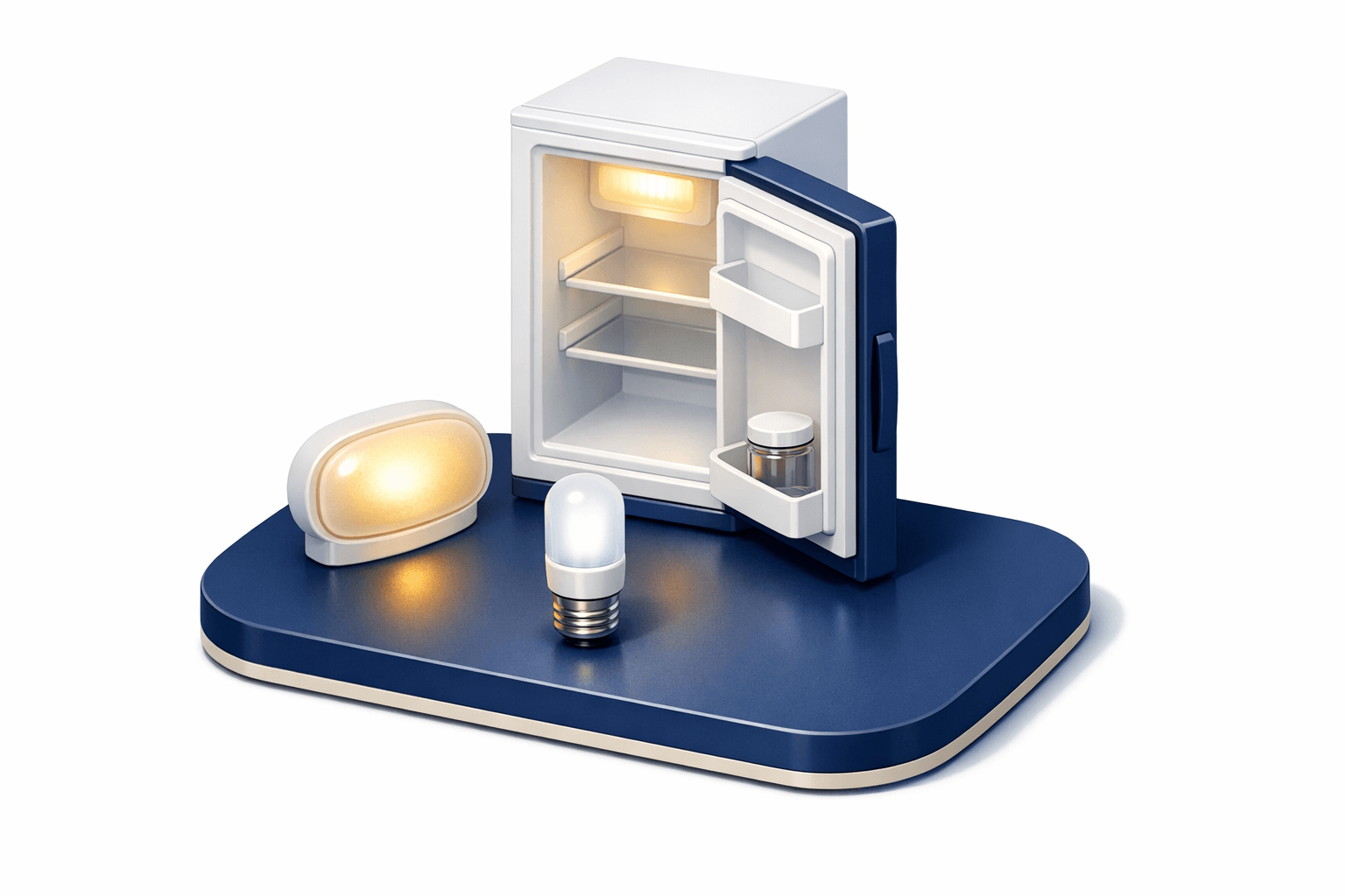 Open fridge preview with LED appliance bulb and interior light cover for fridge lighting.