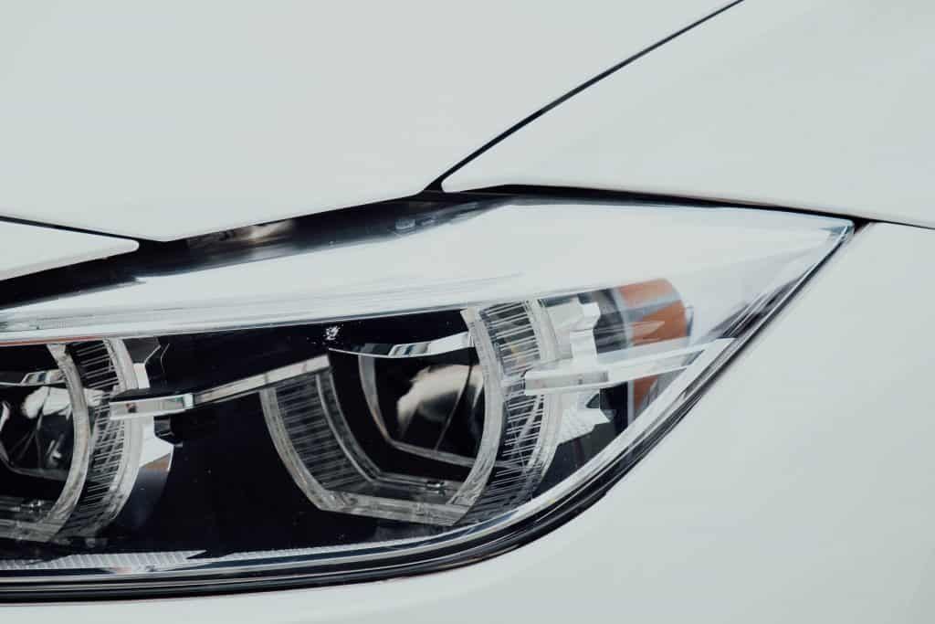 Close-up of a car's LED headlight showcasing its modern design.