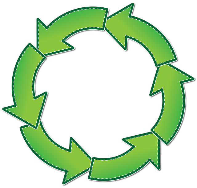Circular design with green arrows symbolizing recycling and sustainability.