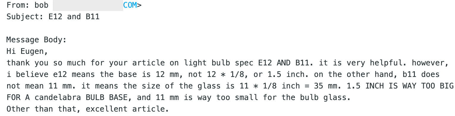 Bob is correcting website information on E12 light bulbs
