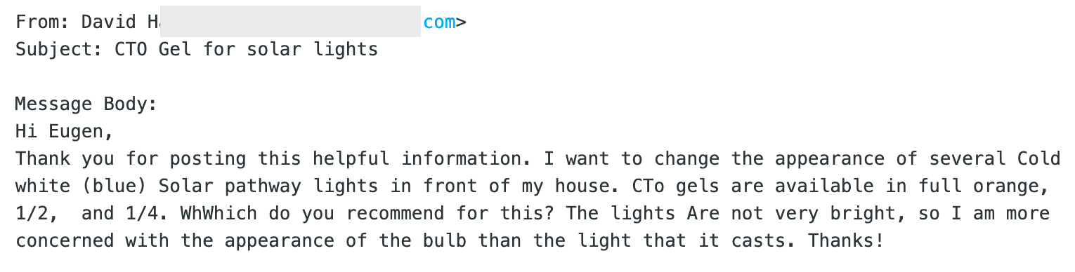 CTO Gel filter question from David
