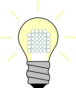 A bright LED bulb with glowing rays emanating from it.