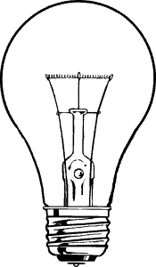 A traditional light bulb with an incandescent filament inside.