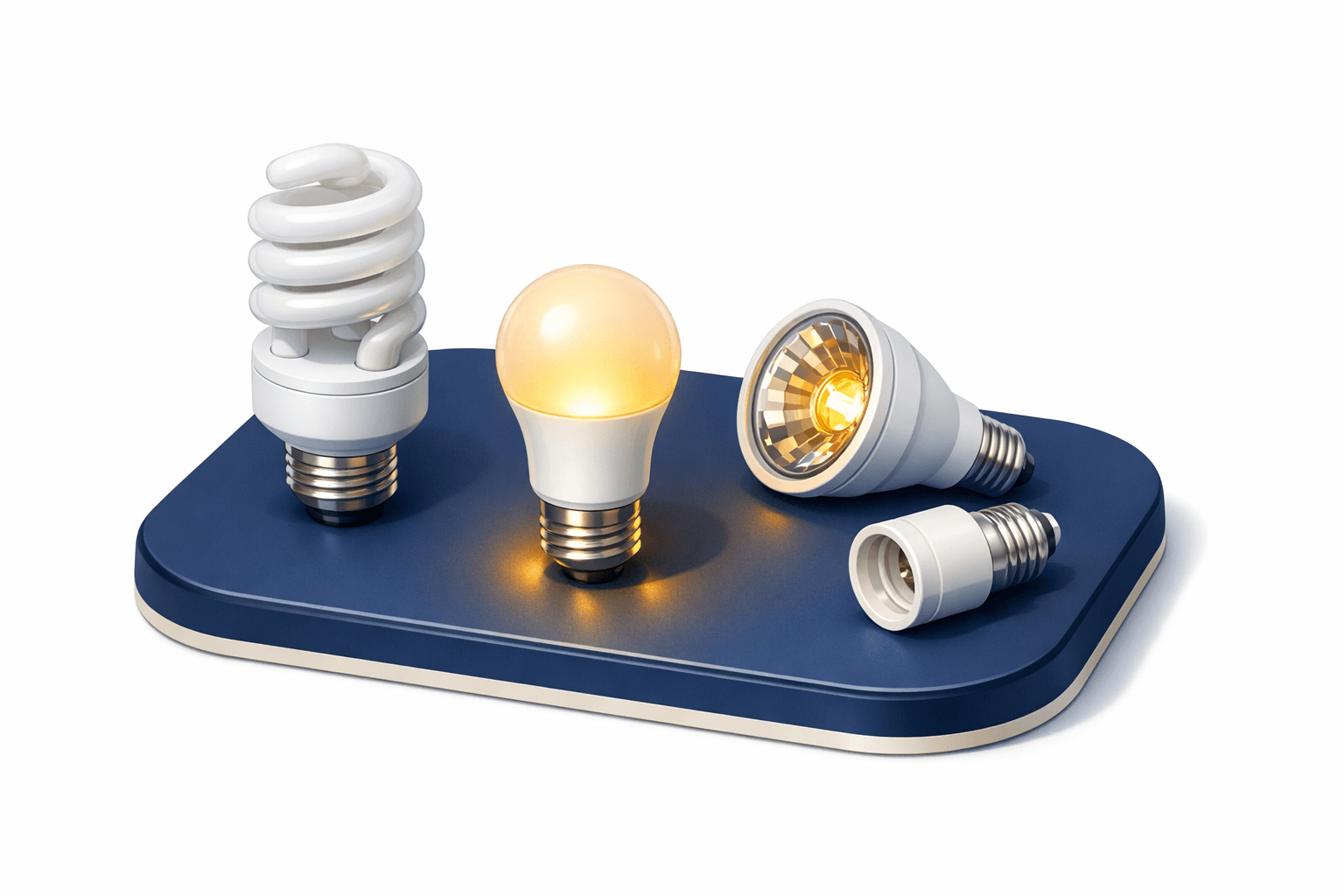 CFL lamp, LED replacement bulbs, and socket adapter for choosing LED replacements.