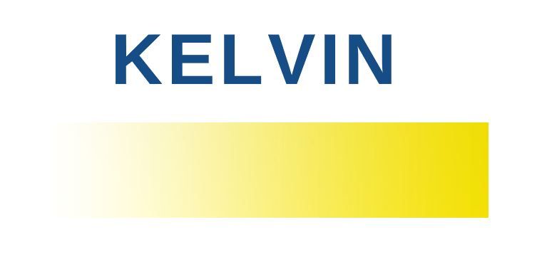 The word 'KELVIN' above a gradient yellow color bar.