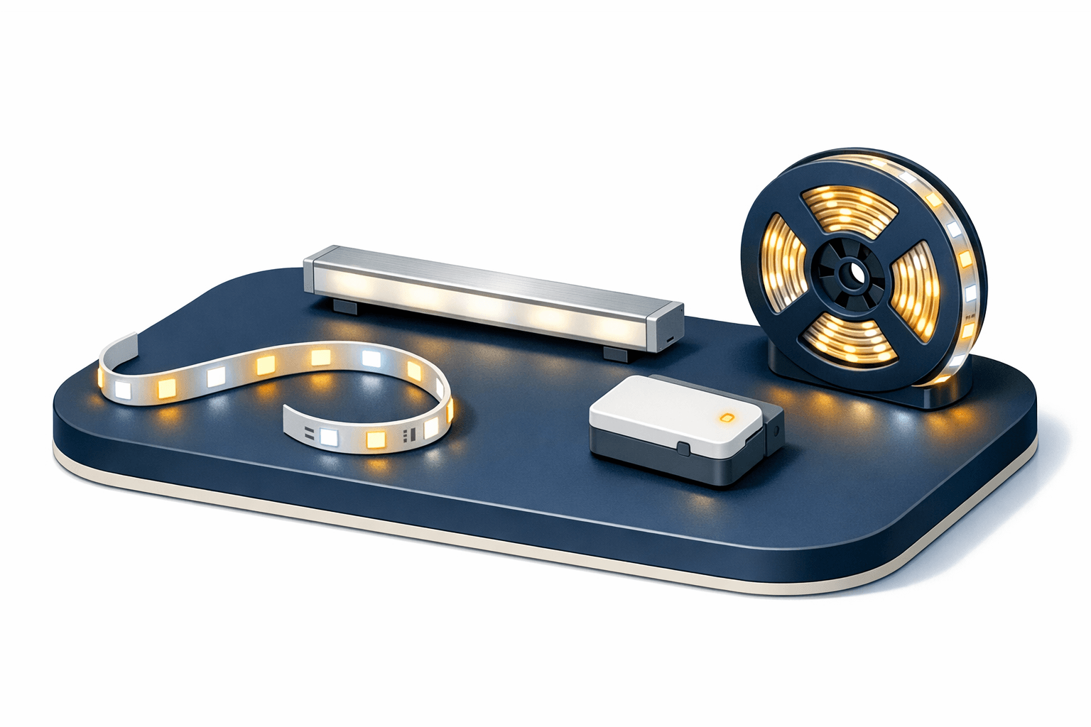 LED strip, light bar, controller, and reel show mismatched white color temperatures.