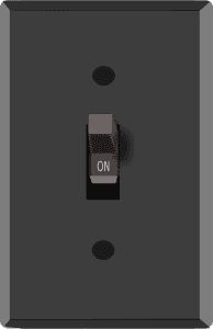 A simple light switch in the 'on' position with a clear label.