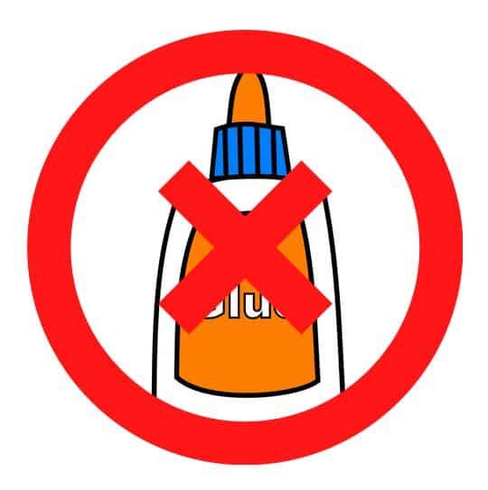 Illustration showing a bottle of glue with a red prohibition symbol.