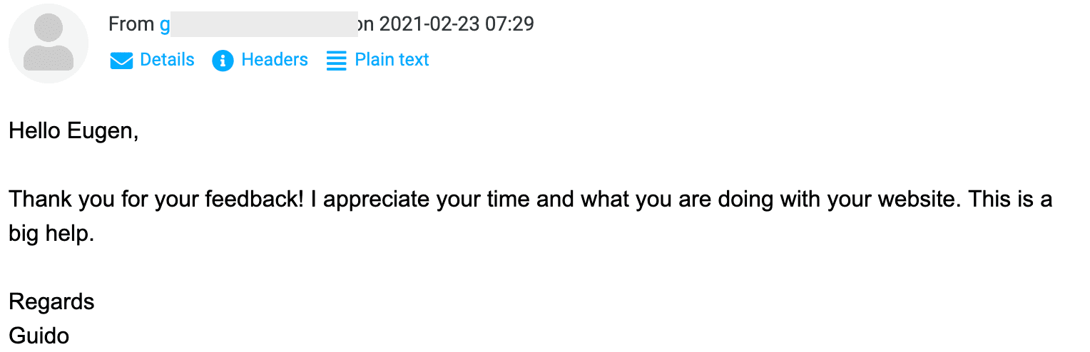 Guido saying thank you to Eugen for building this website
