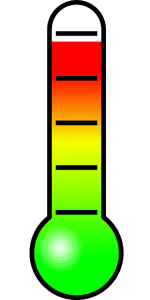 A thermometer graphic showing color gradient from red to green.